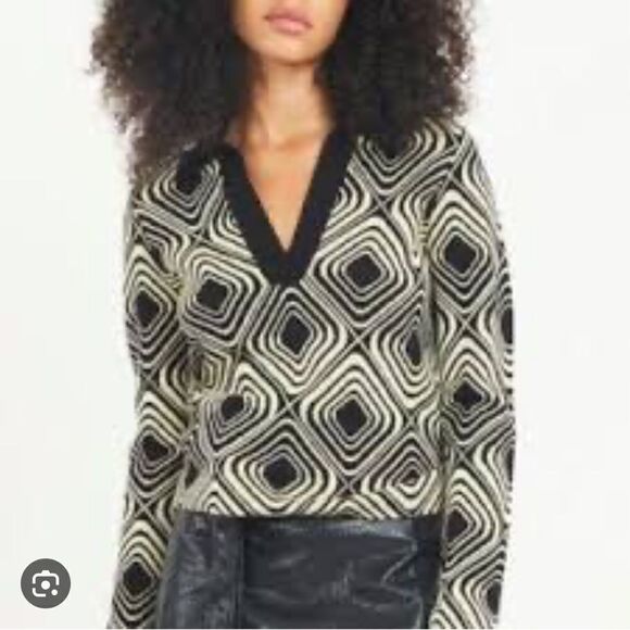 NWT Tanya Taylor Darcy Knit Butter/ Black Wool Large - Picture 1 of 14